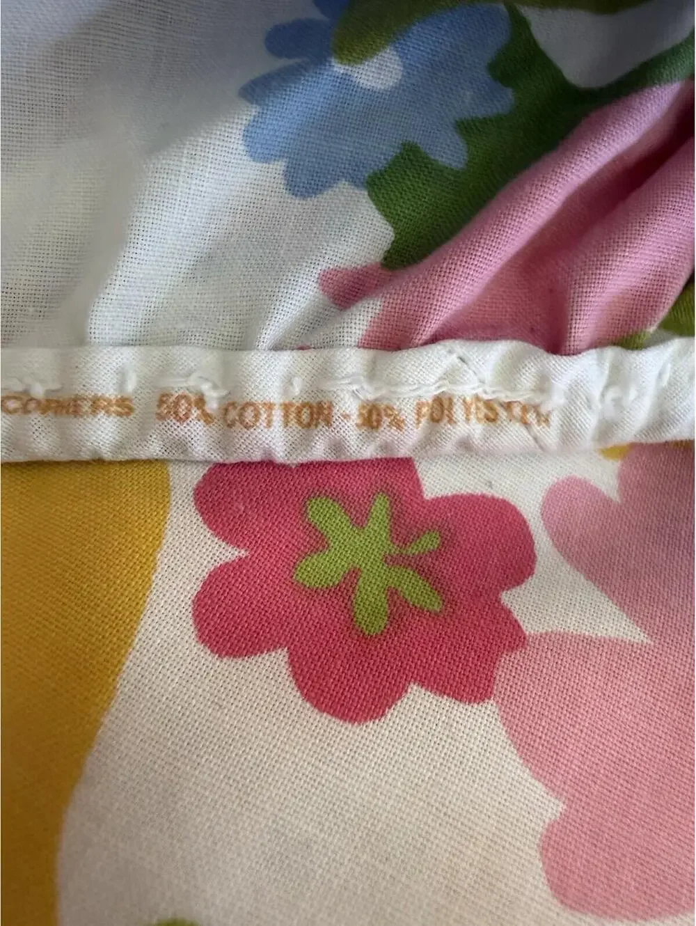 Vtg 1960s Cannon Monticello 2pc Dbl Sheet Set Mille Fleur Flower Power Clean EUC
